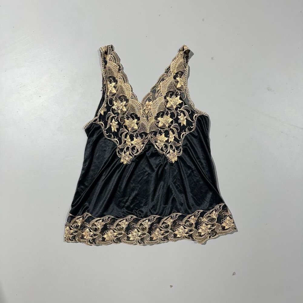 Black & Gold Floral Lace Lingerie Cami Top